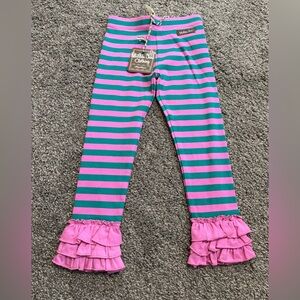 Matilda Jane Take Me Home Vibrant Striped Ruffle Leggings size 4 NWT